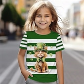 billiga Pojkens 3D-djur-St Patrick Pojkar 3D Grafisk Katt T-shirt Kortärmad Sommar Vår Mode Grundläggande Barn 4-12 år Rund hals Utomhus Ledigt Dagligen Normal