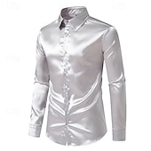 economico camicia da uomo con bottoni-Per uomo Camicia Camicia Estiva Camicia casual Camicia da Spiaggia Camicia con Colletto Camicia con Bottoni Nero Bianco Giallo Rosso Blu marino Manica Lunga Semplice Bavero Vacanza Camicia hawaiana