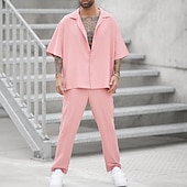 voordelige Basic overhemden voor heren-Voor heren 2-delig Overhemdset Zomerset Normaal shirt Overhemd met knopen Zwart Blozend Roze khaki Halve mouw Effen Kraag Vakantie Dagelijks Kleding Modieus Casual Comfortabel