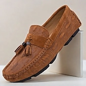 economico Slip-ons e mocassini da uomo-mocassini da uomo in finta pelle scamosciata marrone con dettaglio nappa e motivo in rilievo | comodi ed eleganti per l&#039;uso quotidiano