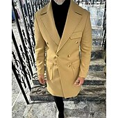 billiga Trenchcoat för män-Herr Rock Trenchcoat Semester Dagligen Höst vinter Polyester Håller värmen Ytterkläder Kläder Mode Klassisk Slät Ficka Kavajslag Dubbelknäppt