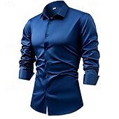 halpa Miesten napilliset paidat-Miesten Paita Pukupaita Button Up paita Tavallinen Häät Juhla Musta Valkoinen Vaalean vihreä Vaaleanpunainen Pitkähihainen Kauluskäänne 봄 &amp; Syksy Vaatetus
