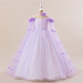 cheap Flower Girl&#039;s Dresses-Flower Girl Dress Kid&#039;s Girls&#039; Princess Dress Performance Wedding Party Elegant Beautiful Mesh Solid Color Sleeveless Crew Neck Light Pink White 4 years+