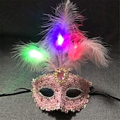 economico Luci decorative-maschera luminosa a led di carnevale con piume mezza faccia maschera da principessa maschera per gli occhi festa decorazione regalo 1 pz