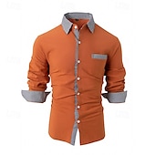 preiswerte Button-Down-Hemden für Herren-Herren Hemd Oberhemd Knopfhemd Farbblock Hochzeit Party Schwarz Weiß Rosa Orange Langarm Kargen Frühling &amp; Herbst Bekleidung Patchwork