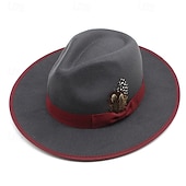 ieftine Pălărie Fedora-Bărbați Pălărie Kentucky Derby Palarie de soare Pălărie de cowboy Căciulă Fedora Trilby Negru Roșu-aprins De Lână Stil Vintage Modă secolul al 18-lea Statul Texas Zilnic Tematica Bloc Culoare Crem