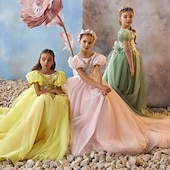 preiswerte Kleider für die Blumenmädchen-kinderkleidung Mädchen Blumenmädchen Kleid Party Kleid Feste Farbe Ärmellos Langarm Leistung Hochzeit Party Gitter Prinzessin Süß Gitter Mitte der Wade Etuikleid Tüll-Kleid Sommer Frühling Herbst