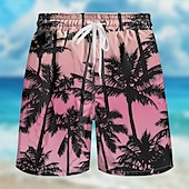 baratos Plantas e Flores Tropicais-Homens Coqueiro Cor gradiente Calção Justo de Natação Shorts de Natação Bermuda de Surf Cintura Média Roupa de rua Havaiana Casual Diário Feriado Bolsos Com Cordão Cintura elástica Designer Roupa