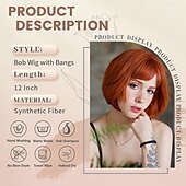 cheap Synthetic Trendy Wigs-Bob Wig with Bangs Short  Wig for Women, Cosplay Wig Easy to Wear, Straight Bob Wig for White Women, Synthetic Wig for Everyday, Party and Halloween