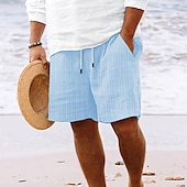 cheap Holiday-Men&#039;s Shorts Linen Shorts Summer Shorts Beach Shorts Pocket Drawstring Elastic Waist Stripe Comfort Breathable Knee Length Outdoor Holiday Beach Vacation Hawaiian Black Royal Blue