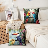 baratos estilo animal-Capa de almofada decorativa de pássaros tropicais 1 peça, capa de almofada quadrada macia, fronha para quarto, sala de estar, sofá, cadeira