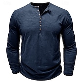 preiswerte Lässiges Henley-T-Shirt-3er-Pack Henley-Shirts für Herren, langärmlig, einfarbig, modisch, lässig, für Alltag und Freizeit, 3er-Pack, Henley-Shirts in Blau, Weiß und Schwarz, ideal für Sommer und Frühling,