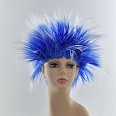 abordables Perruques de carnaval-perruque synthétique bouclée partie médiane perruque courte noir jaune rose rouge bleu cheveux synthétiques hommes rose rouge noir pour le carnaval