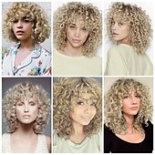 cheap Synthetic Trendy Wigs-Short Curly Wig with Bangs for Women Wigs with Bangs Curly Synthetic Wig for Daily Use Party Cosplay