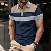 billige Klassisk poloskjorte for menn-Herre Business Polo Golf skjorte Virksomhet Avslappet Knaphul Klassisk Kortermet Fargeblokk Stribe Lapper Knapper Sommer Vår &amp; Vinter Hvit Rød Oransje Grønn Kakifarget Grå Business Polo