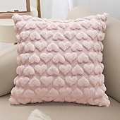 abordables Cubierta de cojín de vacaciones-Funda de almohada decorativa con forma de corazón de peluche para el día de San Valentín, 1 funda de cojín cuadrada suave, funda de almohada para dormitorio, sala de estar, sofá, sillón