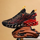 economico Sneakers da uomo-sneakers da uomo verde neon con fiamme, design audace a onde con tomaia traspirante e suola ammortizzata, perfette per lo streetwear e uno stile di vita attivo