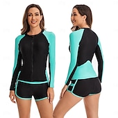 olcso Kiütés őrök-Női Rashguard fürdőruha UV Napvédelem UPF50+ Könnyű Hosszú ujj Spandex Fürdőruha 2 db Cipzár Úszás Szörfözés Tengerpart Vízi sportok Kollázs Nyomtatott Nyár Tavasz Ősz
