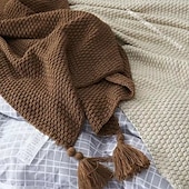 cheap Blankets &amp; Throws-Fringed Ribbed Knit Blanket Solid Color Throw for Bed and Sofa Stylish and Cozy Design Perfect for Lazy Days, Fashionable Shawls, or Home Textiles Soft and Comfortable for Year-Round Use