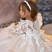 preiswerte Kleider für die Blumenmädchen-kinderkleidung Mädchen Kleid für die Erstkommunion Party Kleid Feste Farbe Ärmellos Langarm Leistung Hochzeit Party Gitter Prinzessin Süß Gitter Mitte der Wade Etuikleid Tüll-Kleid Sommer Frühling