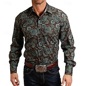 billiga västernskjortor för män-Herr Djur Häst Grafiska tryck Skjorta Västerländsk skjorta Cowboyskjorta Långärmad Mode Designer Ledigt Utomhus Dagligen Höst vinter Nedvikt Mönster Button-Down Vit Svart / Grön Ljusgrön Svart / Brun