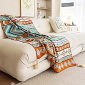 abordables Couvertures et plaids-Couverture tissée bohème au design de pompon complexe, douce et durable, parfaite pour les lits, les canapés ou les chaises, ajoute une touche bohème unique à votre espace de vie, élégante et