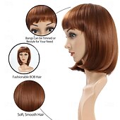 abordables Perruques Synthétiques Sans Bonnet-perruque bob avec frange perruques bob mode naturelle pour femmes perruque synthétique colorée mignonne pour fête quotidienne Halloween