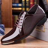 baratos Formal-sapatos sociais oxford masculinos de couro sintético envernizado – calçados sociais formais com cadarço e acabamento texturizado