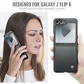 cheap Samsung Cases-Phone Case For Samsung Galaxy Z Flip 6 Z Flip 5 Back Cover Magnetic Support Wireless Charging Card Slot Retro TPU PU Leather