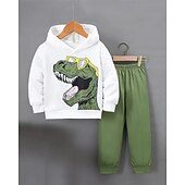 billige Guttens 3D Dyr-Gutt 3D Grafisk Dinosaur Hettegenser og joggebuksesett Treningsdrakt Treningsdresser Langermet Vår Høst Daglig Grunnleggende Fritid Barn 4-12 år Med hette utendørs Feriereise Sport Skreddersydd