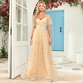 levne růžová-A-line večerní róba elegantní šaty na večírek plesové podlahové délky bez rukávů výstřih do V podzimní svatební host s tylovým žebříčkovým výstřihem s výšivkou