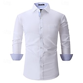 cheap Men&#039;s Non Iron Shirts-Men&#039;s Shirt Dress Shirt Button Up Shirt Plain Wedding Party Black White Pink Wine Long Sleeve Lapel Spring &amp;  Fall Clothing Apparel