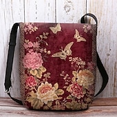 billiga Crossbodyväskor-vintage blommig crossbody-väska med fjärilstryck, lätt axelväska för kvinnor, fritids- och resebruk röd lila grön