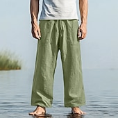 baratos Feriado-Homens Calças Calça verão Calças largas Calças de praia Calça casual Com Cordão Bolso frontal Perna reta Tecido Conforto Macio Comprimento total Ioga Feriado Praia Moda Havaiana Preto Branco