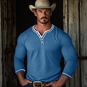 preiswerte Lässiges Henley-T-Shirt-Herren Henley Shirt T-Shirt Langarm Patchwork Designer Retro Vintage Basic Knopf hoch gefälschtes zweiteiliges Henley Urlaub Strasse Casual Sommer Schwarz Blau Grün Henley T-Shirt