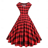 economico Vestiti-Retrò Vintage Anni 1950 Abito da cocktail Vestito Vestito Svasato A Pois Griglia / Plaid Per donna Mascherata Evento / Festa Addio al Nubilato Festival Adulti Vestito Abiti per il ritorno
