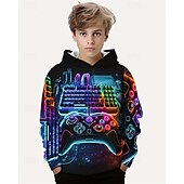 billiga Pojkens 3D Sporter &amp; Spel-Pojkar 3D Grafisk Spel Huvtröja Långärmad Vår Höst Mode Streetwear Barn 4-12 år Huva Utomhus Ledigt Dagligen Normal