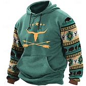 cheap Men&#039;s 3D Hoodies-Men&#039;s Aztec Cowboy Hoodies Sweatshirt Outerwear Hooded Sweatshirt Crew Neck Ethnic 3D Print Holiday Streetwear Black Blue Drawstring Fall Winter Designer