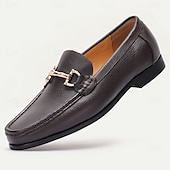 billiga Halvformell-Loafers i premiumkoskinn för män med accent av guldspänne, klassiska formell slip-on skor för affärer, arbete och vardagliga tillfällen