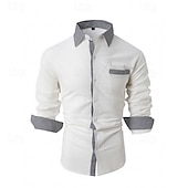 preiswerte Button-Down-Hemden für Herren-Herren Hemd Oberhemd Knopfhemd Farbblock Hochzeit Party Schwarz Weiß Rosa Orange Langarm Kargen Frühling &amp; Herbst Bekleidung Patchwork