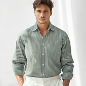 economico Camicie Elite da Uomo-Per uomo Camicia a righe Nero Blu Verde Grigio chiaro Manica Lunga A righe Colletto a Camicia Scuola Matrimonio Abbigliamento 100% Cotone Vacanza Vintage Neutro Moda