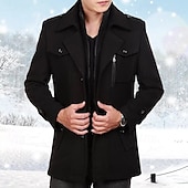 abordables Gabardina para hombre-Hombre Abrigo de invierno Abrigo de lana Sobretodo Abrigo corto Exterior Trabajo Otoño invierno Lana Resistente al Viento Templado Ropa de calle Ropa Brasieres Esencial Color sólido Cuello enrollado