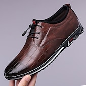 cheap Men&#039;s Oxfords-Men&#039;s Brown Crocodile Pattern Faux Leather Dress Shoes with Lace-Up Closure and Comfortable Sole, Elegant for Business and Formal Occasions