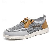 cheap Men&#039;s Sneakers-Men&#039;s Grey Knit Sport Shoes with Leather Accents and Lace-Up Design – Comfortable Casual &amp; Outdoor Footwear