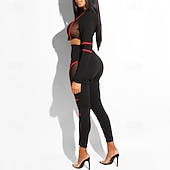 billiga Set och One-Pieces-Dam Yogaset 2 st Färgblock Träningsdräkter Vit Röd Yoga Kondition Gymträning Hög midja Andningsfunktion Mjuk Långärmad Sport Sportkläder Microelastisk Smal