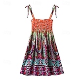 preiswerte Casual Kleider-kinderkleidung Mädchen Kleid Blumen Tier Karikatur Ärmellos Casual Aktiv Täglich Baumwolle Knielang Blumenkleid Sommerkleid Sommer Frühling 4 Jahre + 8601 Regenbogenstange 8602 orange 8602 lila