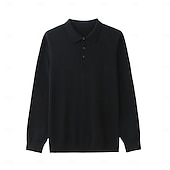 olcso Férfi Elite Polo-férfi gyapjú üzleti hétköznapi hajtóka hosszú ujjú modern formális egyszínű gombos tavaszi ősz világoskék fekete sötétkék kék sötétszürke bézs