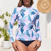 halpa Ihottumavartiot-Naisten Uimashortsit Rashguard-uimapuku Kevyt Pitkähihainen Uima-asut Uimapuku 2-osainen Etuvetoketju Uinti Lainelautailu Hiekkaranta Vesiurheilu Kukat Painettu Kesä Kevät Syksy