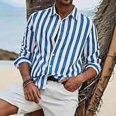 Men's Shirt Summer Shirt Casual Shirt Striped Shirt Button Up Shirt Blue Long Sleeve Stripe Collar Vacation Daily Clothing Apparel Fashion Casual3