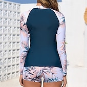 abordables Lycra de surf-Femmes Maillot de Bain Rash Guard Respirant Séchage Rapide Léger manche longue Maillot de Bain Maillot de bain 2 pièces ​fermeture éclair sur le devant Natation Surf Plage Sports Nautiques Floral